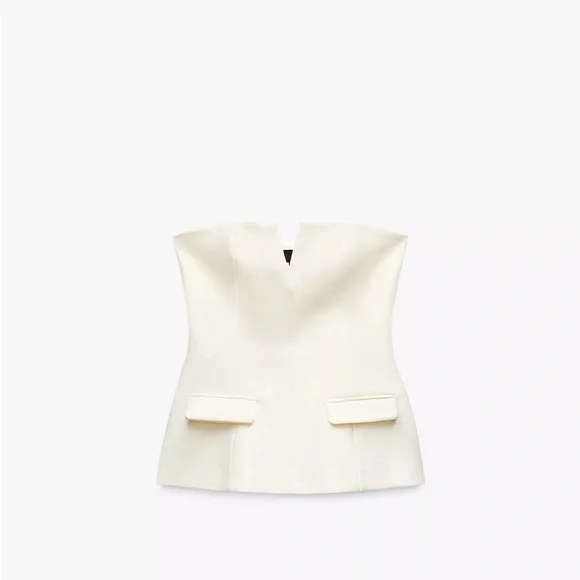 Zara Elegant Cream Strapless Top - Size Small - Picture 3 of 6